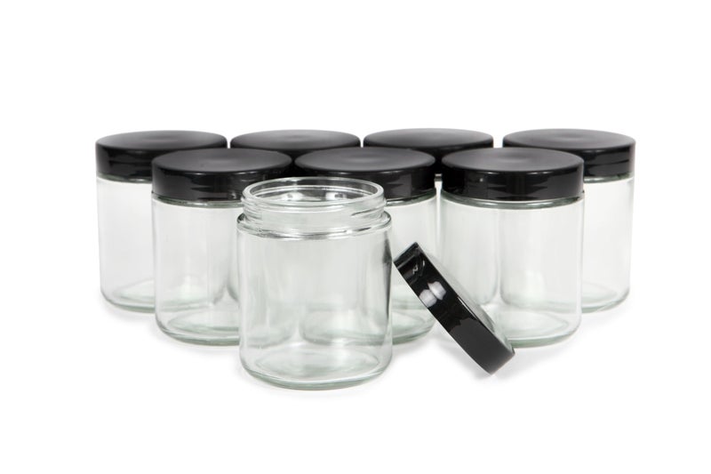 Vivaplex, Clear, 8 ounce, Round Glass Jars, with Black Lids - 8 pack - Image 4